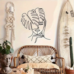 CIFbuy™ Exquisite Iron Elegant Geometric Line Leaf Wall Art - Minimalist Metal Hanging for Women's Room Decor, Brings Joyful Creativity as Female-Focused Ornament - Wall Sculptures.