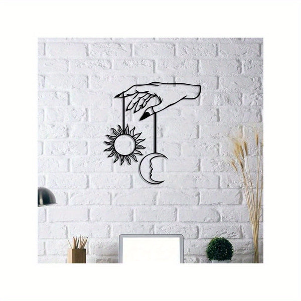 1pc Metal Wall Art Sun And Moon Puppets In The 's Hands Wall Decor Sun Rise & Sunset Minimalist Decor Gothic Single Line Art
