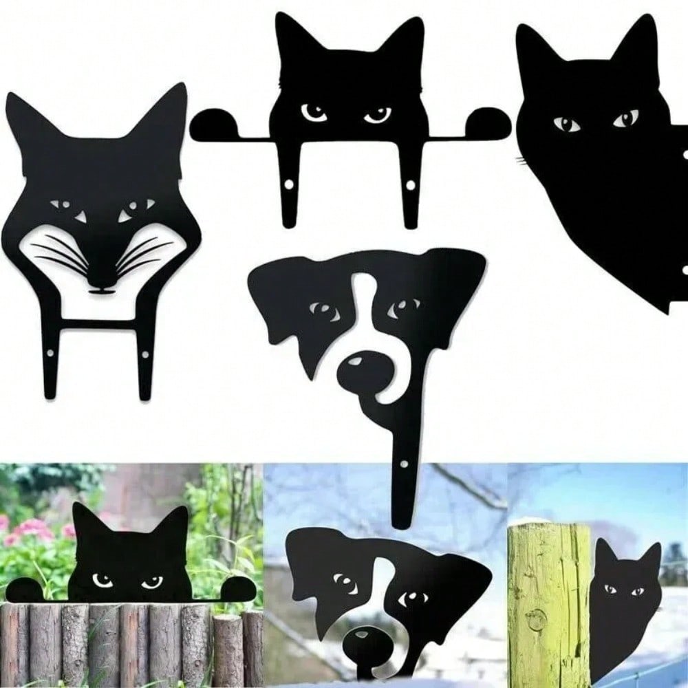 1 piece Halloween metal ornament, black peeping cat/puppy/fox sculpture lawn decoration, holiday yard garden stake decoration, birthday graduation gift