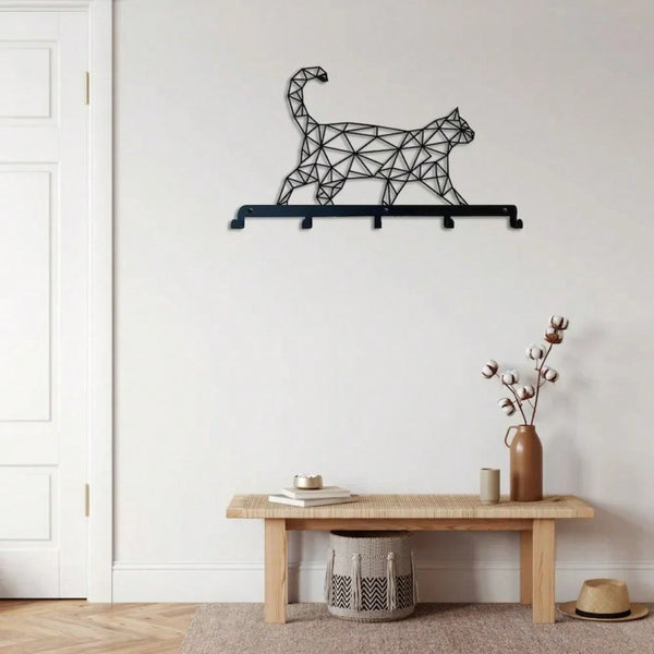 1pc Lovely Black Cat Wall-Mounted Keychain Hanger, Bedroom Metal Home Decoration Gift For Cat Lovers