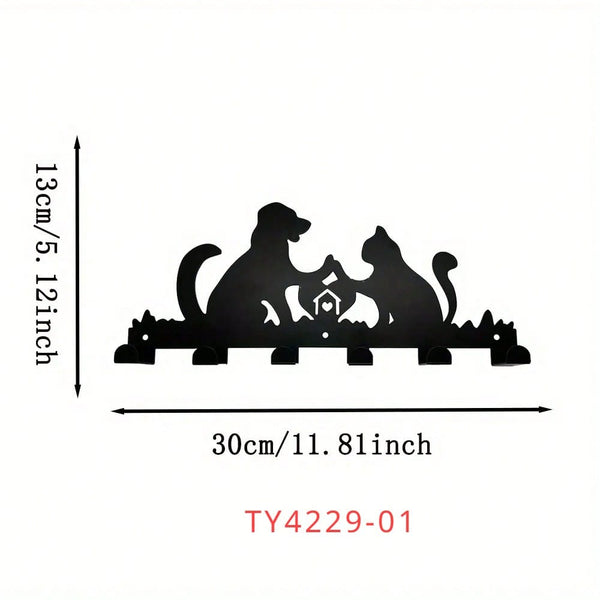 1pc Lovely Black Cat Wall-Mounted Keychain Hanger, Bedroom Metal Home Decoration Gift For Cat Lovers
