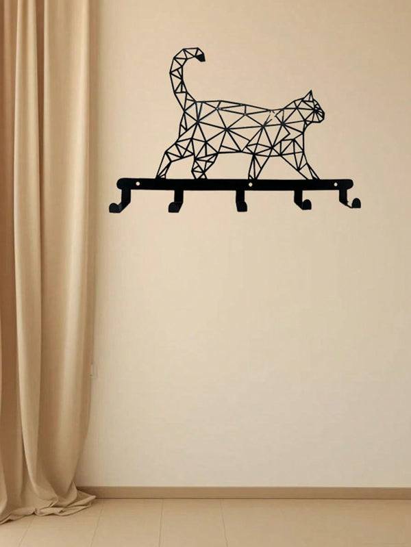1pc Lovely Black Cat Wall-Mounted Keychain Hanger, Bedroom Metal Home Decoration Gift For Cat Lovers