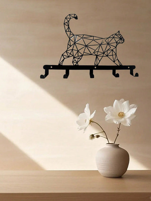 1pc Lovely Black Cat Wall-Mounted Keychain Hanger, Bedroom Metal Home Decoration Gift For Cat Lovers