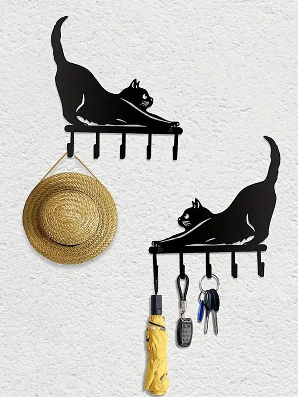 1pc Lovely Black Cat Wall-Mounted Keychain Hanger, Bedroom Metal Home Decoration Gift For Cat Lovers