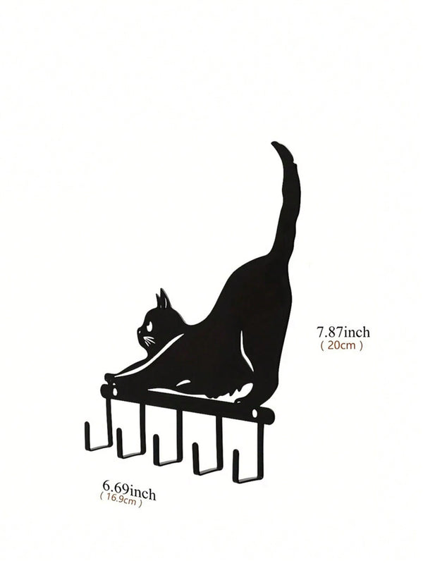 1pc Lovely Black Cat Wall-Mounted Keychain Hanger, Bedroom Metal Home Decoration Gift For Cat Lovers