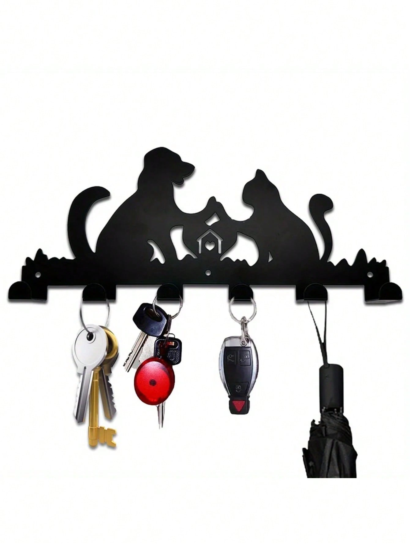 1pc Lovely Black Cat Wall-Mounted Keychain Hanger, Bedroom Metal Home Decoration Gift For Cat Lovers