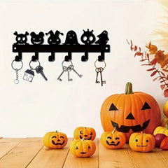 1PC Halloween Metal Wall-Mounted Rack With 6 Hooks, Pumpkin Ghost Pattern Hooks For Keys, Towels, Umbrellas, Decorative Organizer Shelf