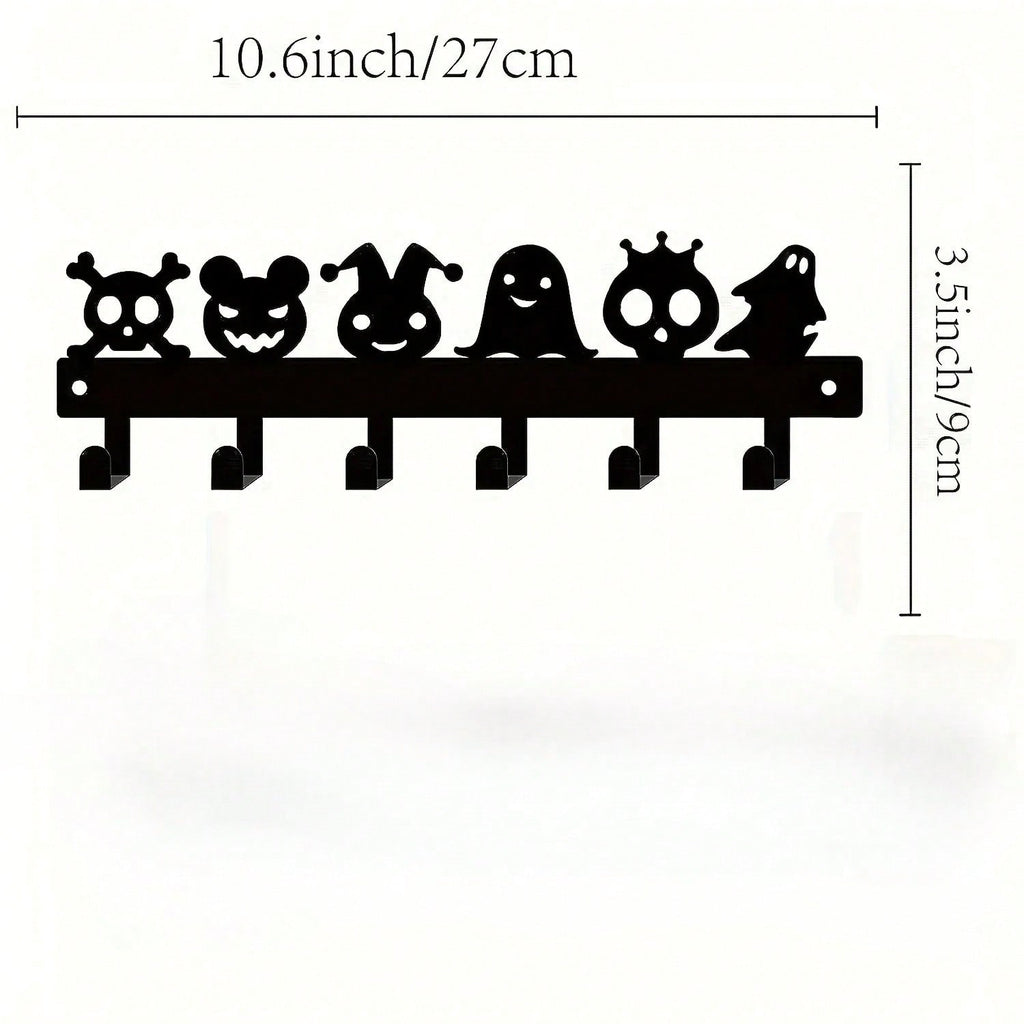 1PC Halloween Metal Wall-Mounted Rack With 6 Hooks, Pumpkin Ghost Pattern Hooks For Keys, Towels, Umbrellas, Decorative Organizer Shelf