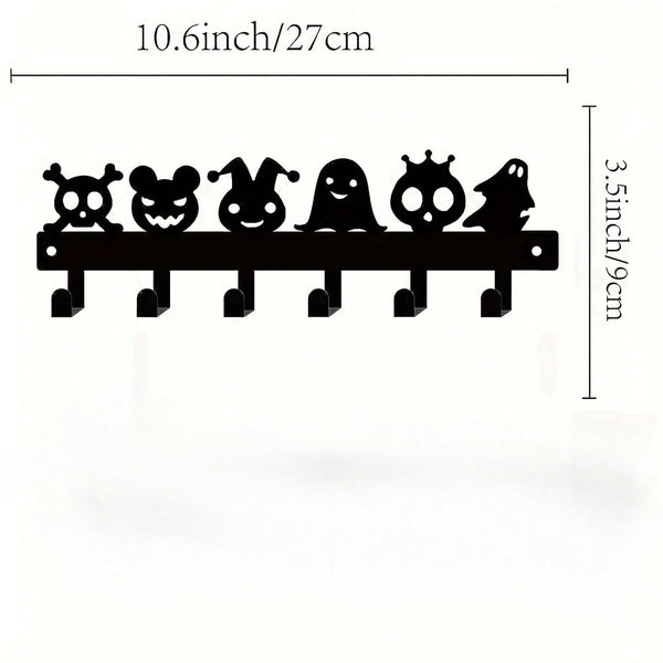 1PC Halloween Metal Wall-Mounted Rack With 6 Hooks, Pumpkin Ghost Pattern Hooks For Keys, Towels, Umbrellas, Decorative Organizer Shelf