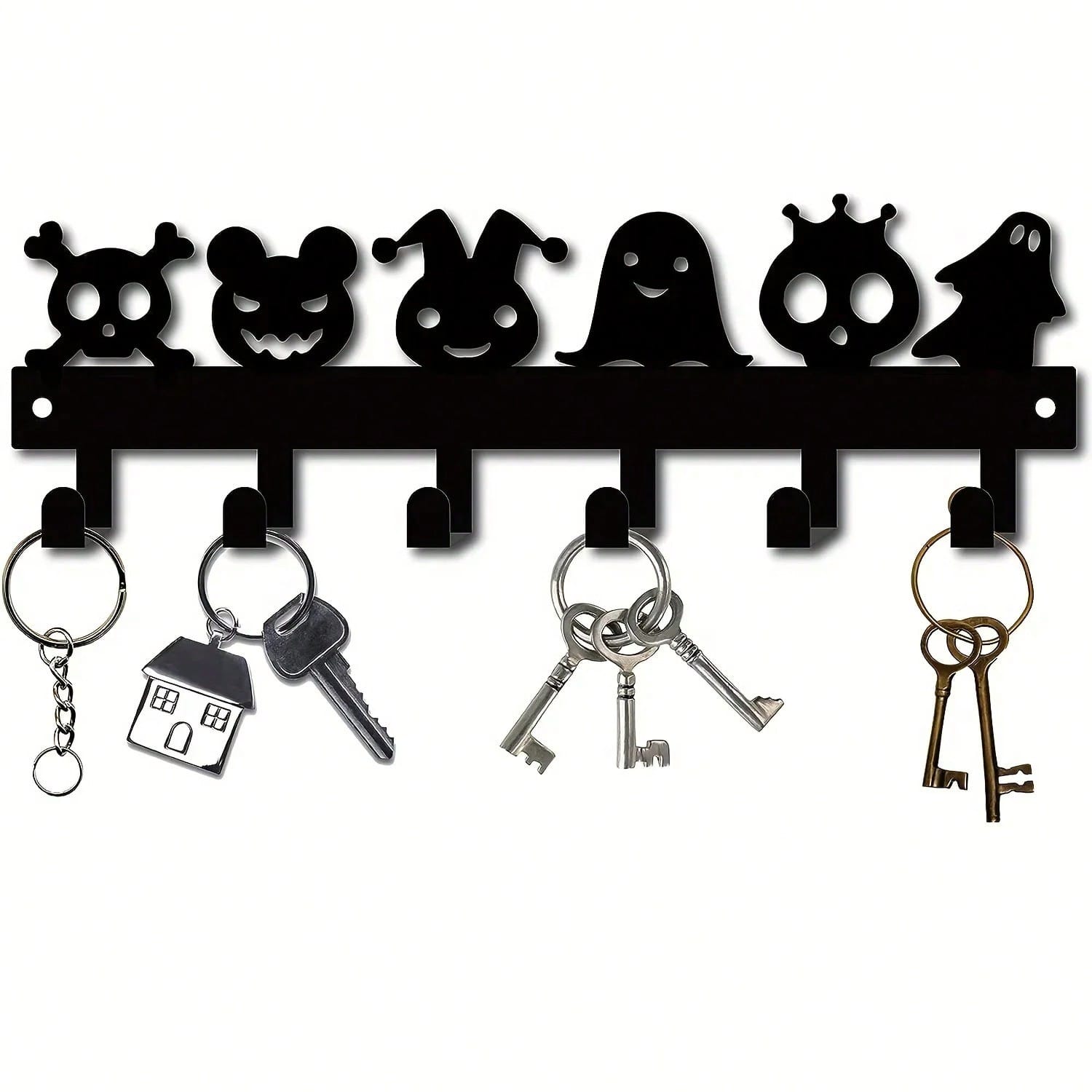 1PC Halloween Metal Wall-Mounted Rack With 6 Hooks, Pumpkin Ghost Pattern Hooks For Keys, Towels, Umbrellas, Decorative Organizer Shelf