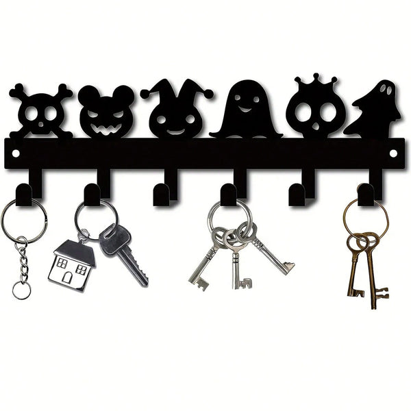 1PC Halloween Metal Wall-Mounted Rack With 6 Hooks, Pumpkin Ghost Pattern Hooks For Keys, Towels, Umbrellas, Decorative Organizer Shelf
