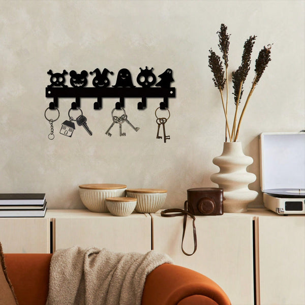 1PC Halloween Metal Wall-Mounted Rack With 6 Hooks, Pumpkin Ghost Pattern Hooks For Keys, Towels, Umbrellas, Decorative Organizer Shelf