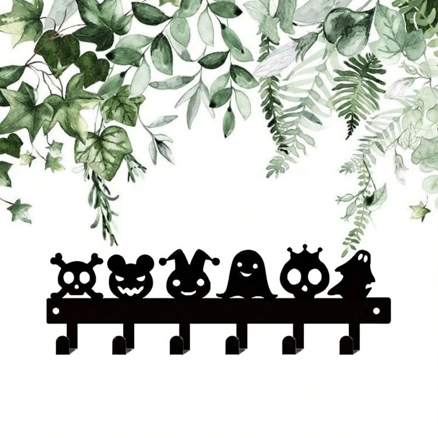 1PC Halloween Metal Wall-Mounted Rack With 6 Hooks, Pumpkin Ghost Pattern Hooks For Keys, Towels, Umbrellas, Decorative Organizer Shelf