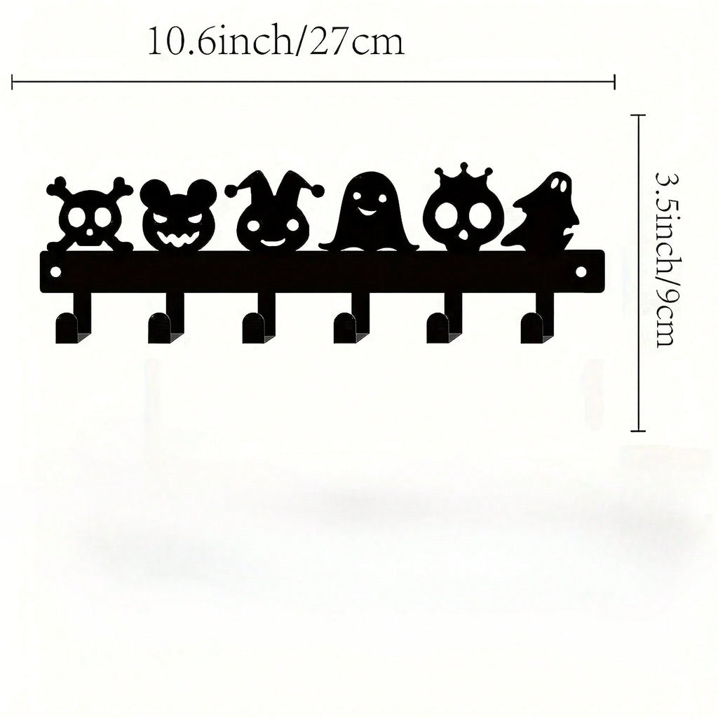 1PC Halloween Metal Wall-Mounted Rack With 6 Hooks, Pumpkin Ghost Pattern Hooks For Keys, Towels, Umbrellas, Decorative Organizer Shelf