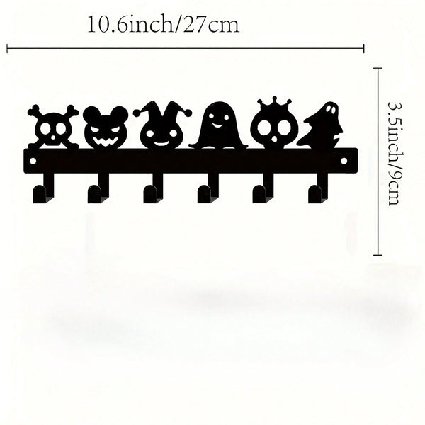 1PC Halloween Metal Wall-Mounted Rack With 6 Hooks, Pumpkin Ghost Pattern Hooks For Keys, Towels, Umbrellas, Decorative Organizer Shelf