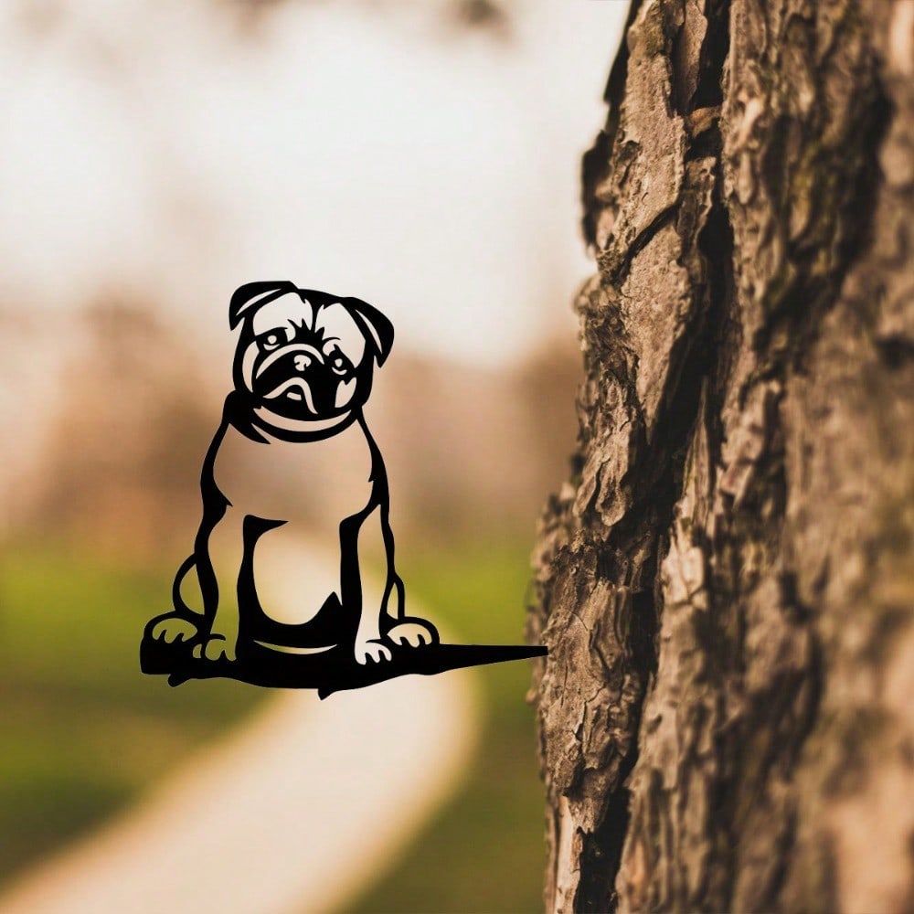 1 piece of attractive black or rust brown metal pug silhouette decoration for outdoor garden decoration.