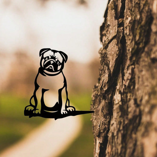 1 piece of attractive black or rust brown metal pug silhouette decoration for outdoor garden decoration.