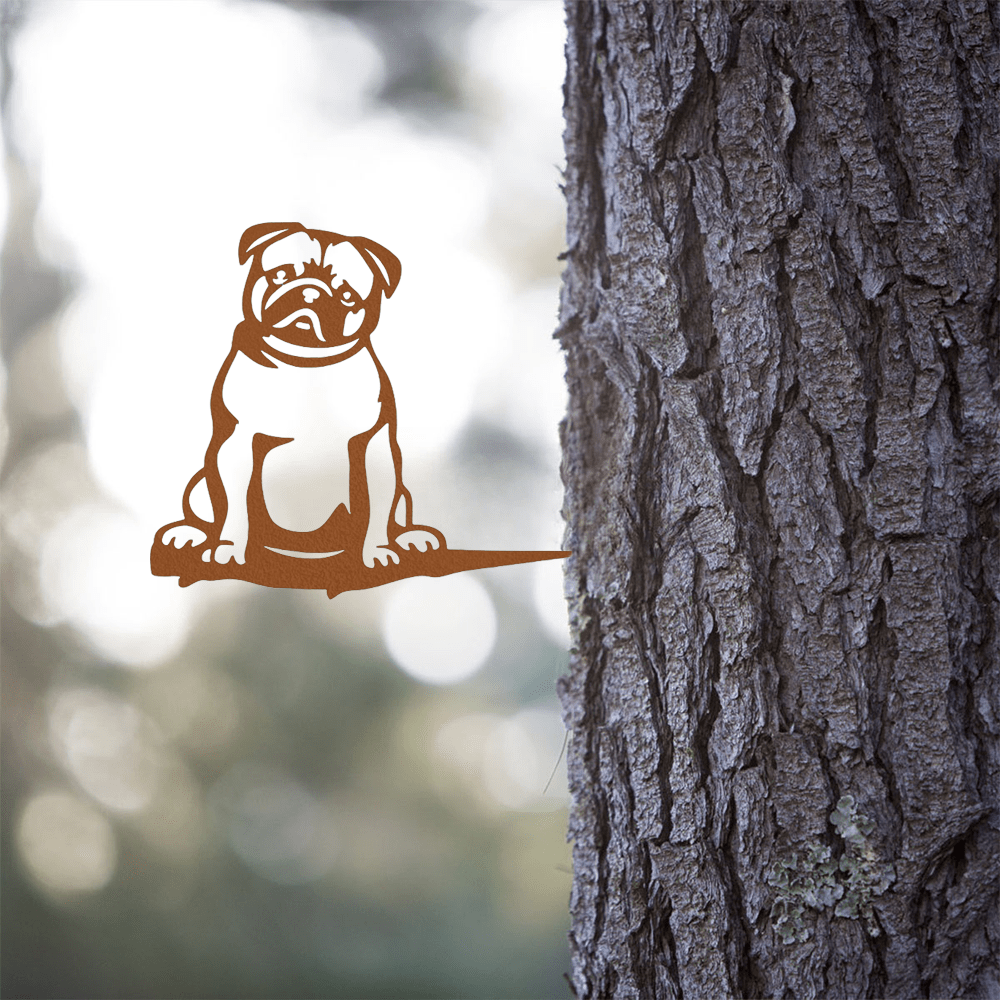 1 piece of attractive black or rust brown metal pug silhouette decoration for outdoor garden decoration.