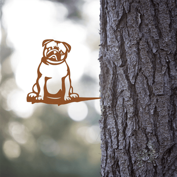 1 piece of attractive black or rust brown metal pug silhouette decoration for outdoor garden decoration.
