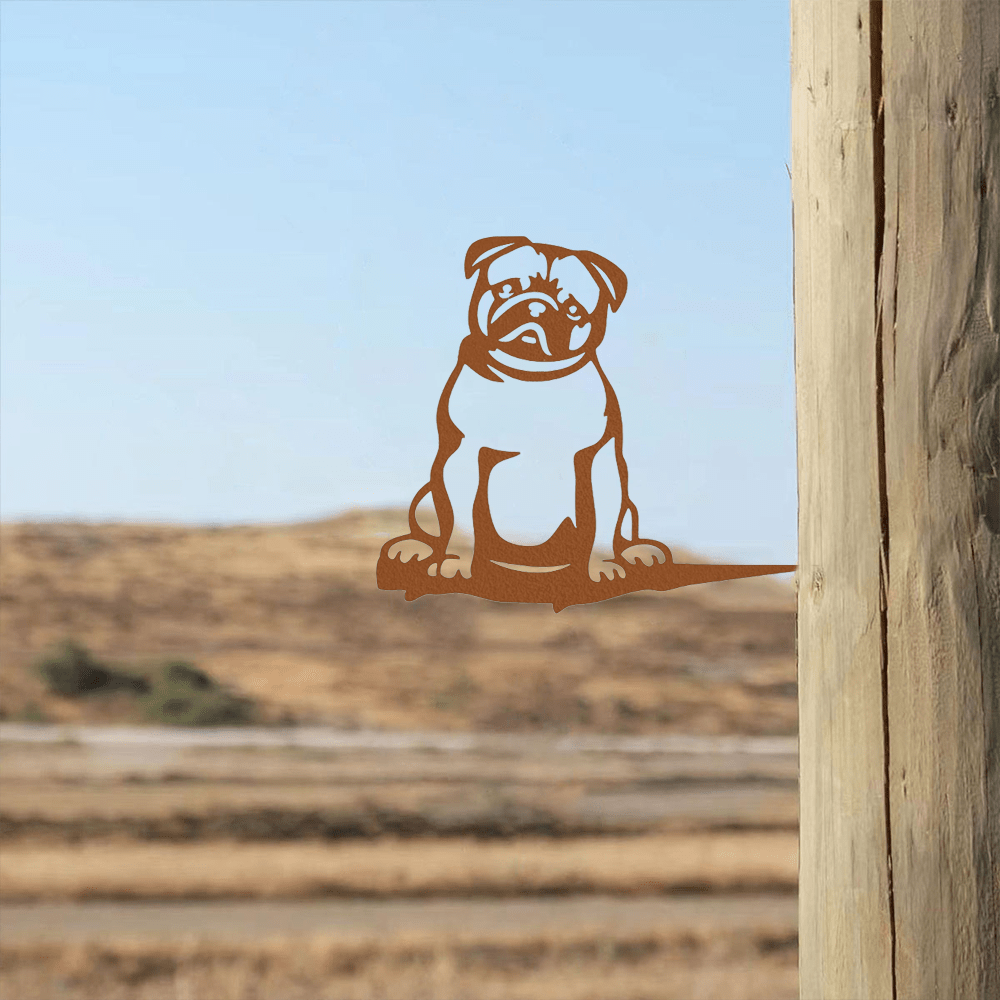 1 piece of attractive black or rust brown metal pug silhouette decoration for outdoor garden decoration.