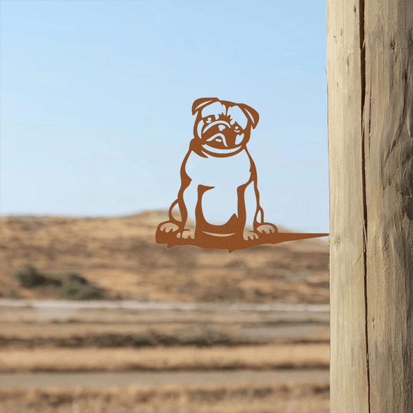 1 piece of attractive black or rust brown metal pug silhouette decoration for outdoor garden decoration.