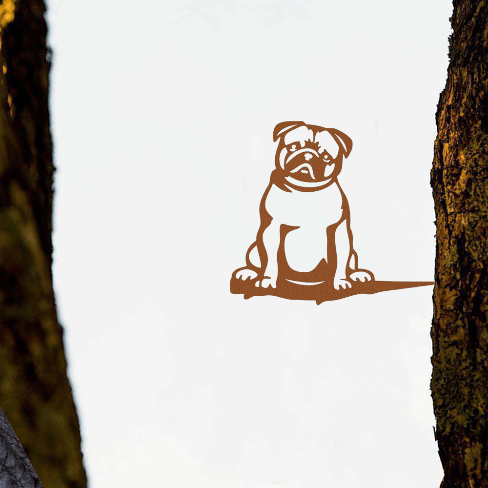 1 piece of attractive black or rust brown metal pug silhouette decoration for outdoor garden decoration.
