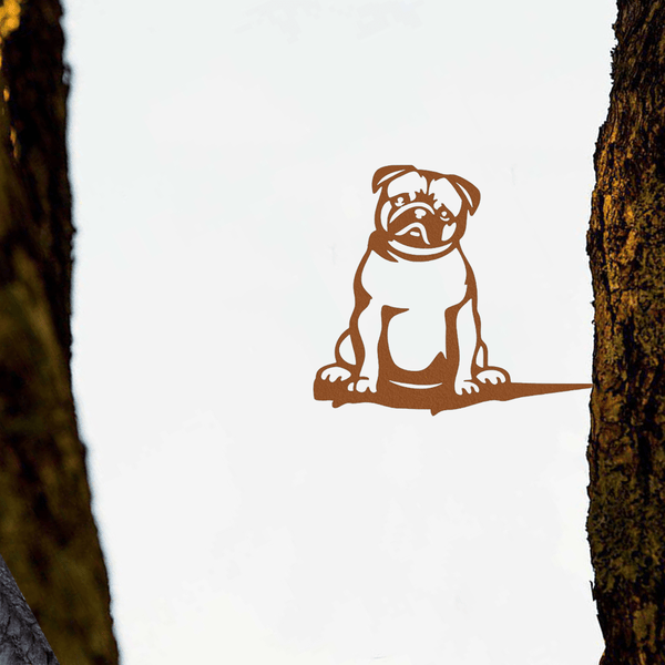 1 piece of attractive black or rust brown metal pug silhouette decoration for outdoor garden decoration.