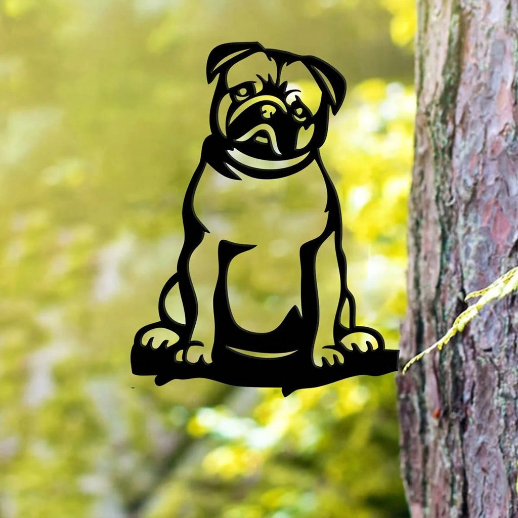 1 piece of attractive black or rust brown metal pug silhouette decoration for outdoor garden decoration.