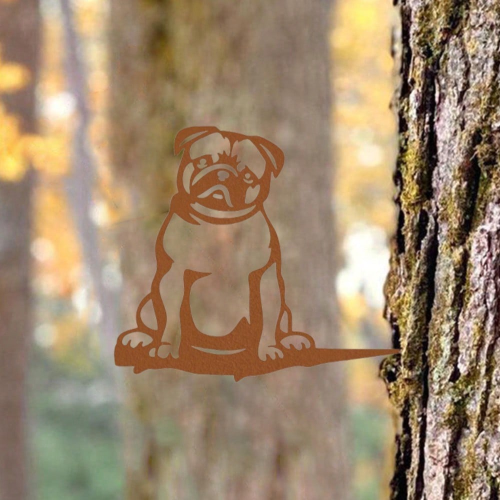 1 piece of attractive black or rust brown metal pug silhouette decoration for outdoor garden decoration.