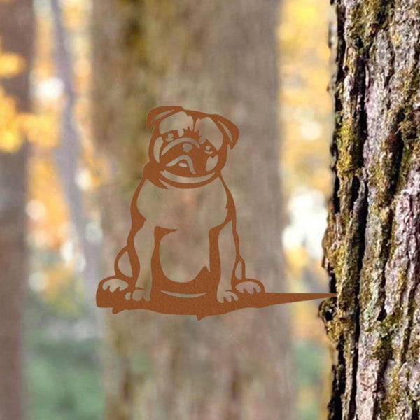 1 piece of attractive black or rust brown metal pug silhouette decoration for outdoor garden decoration.