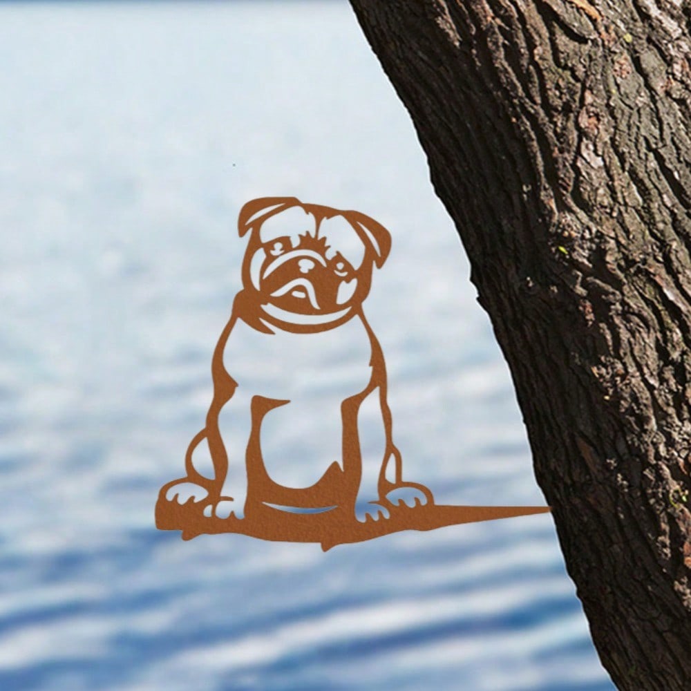 1 piece of attractive black or rust brown metal pug silhouette decoration for outdoor garden decoration.