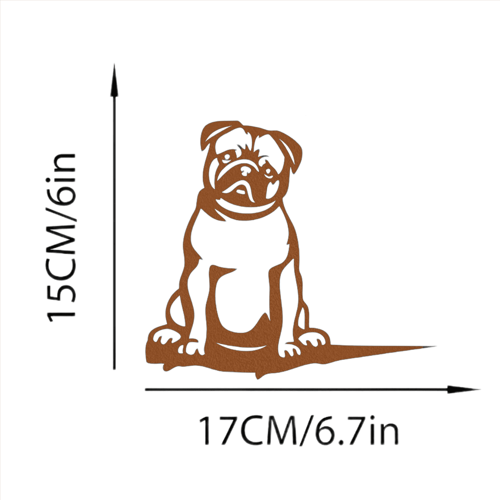 1 piece of attractive black or rust brown metal pug silhouette decoration for outdoor garden decoration.