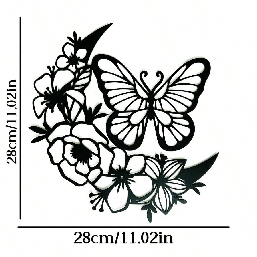 1 piece of black metal flower butterfly wall decoration, wrought iron wall hanging, suitable for living room, bedroom, garden fence, terrace, porch decoration