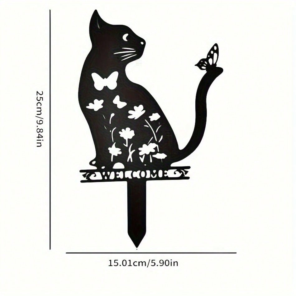 1 cute cat wrought iron metal garden decorative animal floor insert cat protective cover outdoor garden lawn decoration garden art decoration hollow silhouette