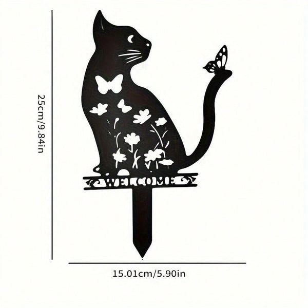 1 cute cat wrought iron metal garden decorative animal floor insert cat protective cover outdoor garden lawn decoration garden art decoration hollow silhouette