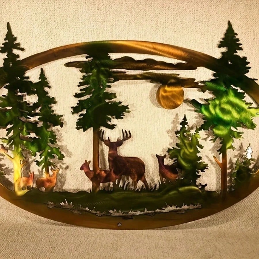 1pc Home Decoration Metal Art Wall Decoration Christmas Deer Bear Christmas Gift Scene Decoration Iron Art Crafts Ornament Pendant Main image