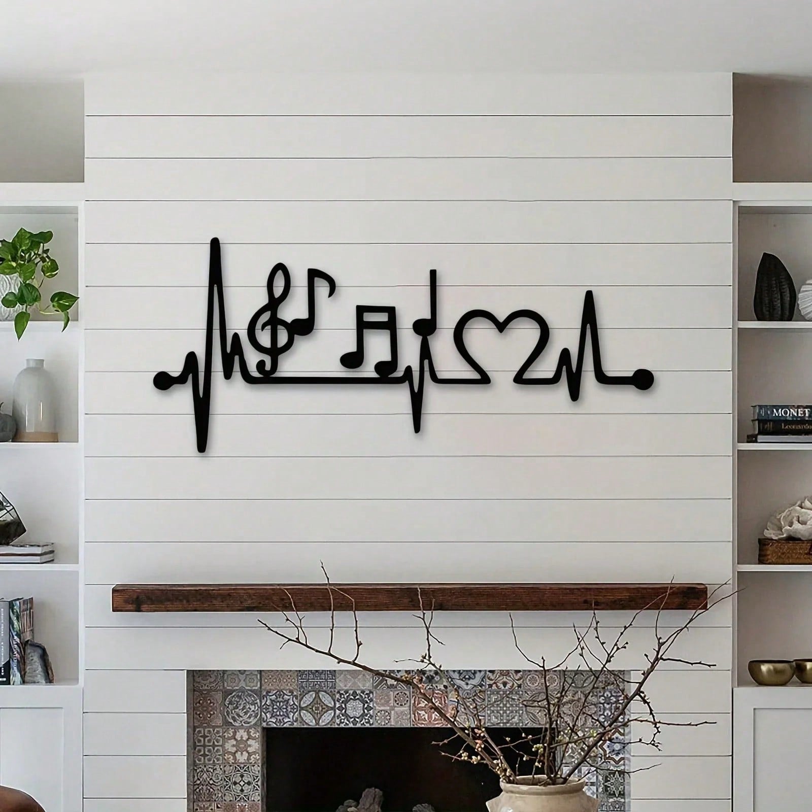 1 piece of metal music symbol logo music decoration living room decoration wrought iron decoration home decoration wall sticker, female artwork, suitable for home, living room, yard or garden decoration, balcony, decorative sculpture Main image