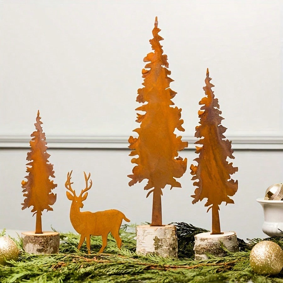 1 piece of vintage metal spruce tree and elk ornament - hunting-themed decoration and Christmas and New Year gifts Main image