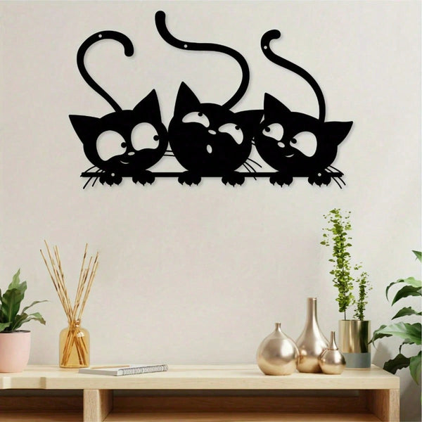1 piece. Exquisite metal three-cat sign - suitable for patio, living room, bedroom. Pleasant cat wall decoration. A charming cat. Also suitable for pet grooming shops and cat cafes.