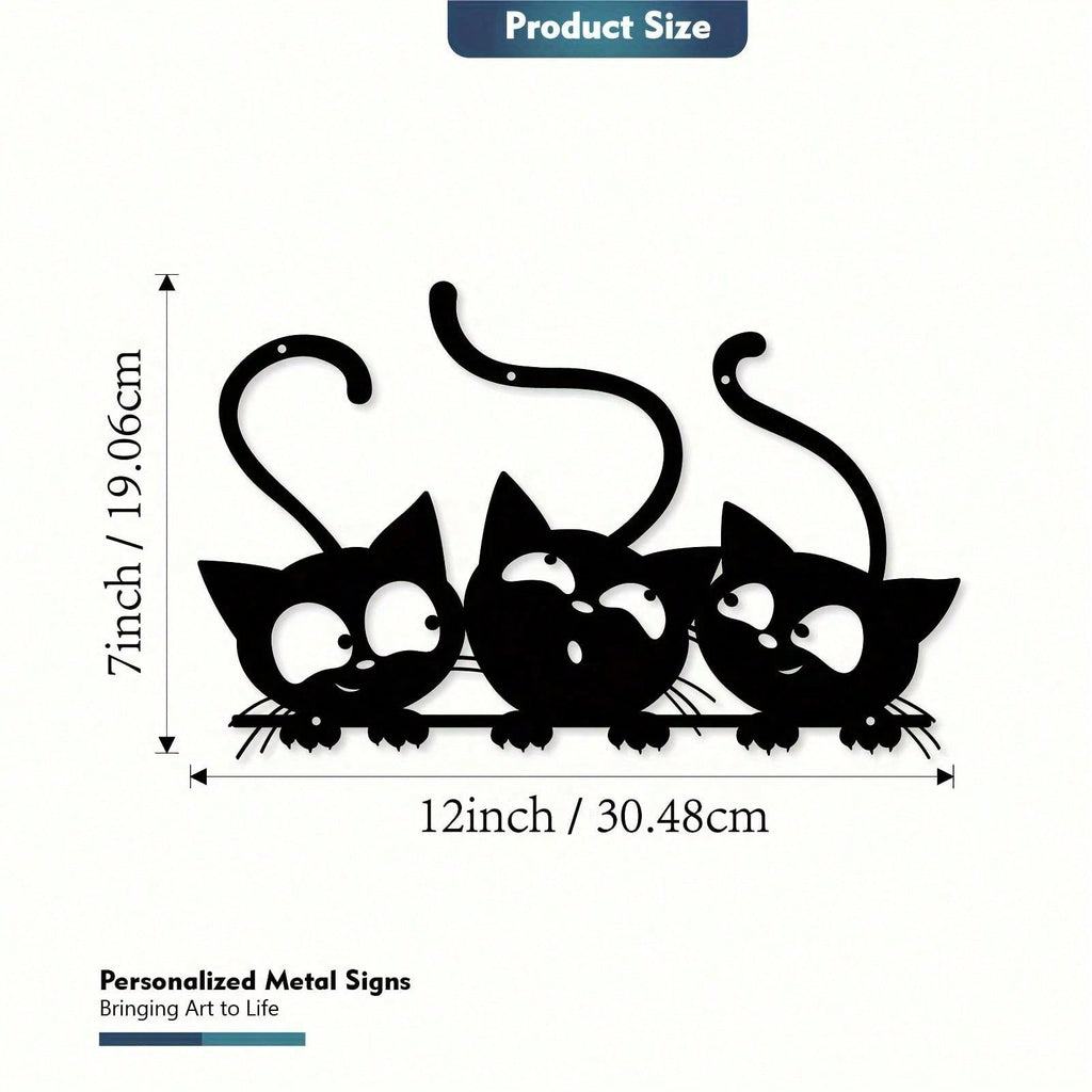 1 piece. Exquisite metal three-cat sign - suitable for patio, living room, bedroom. Pleasant cat wall decoration. A charming cat. Also suitable for pet grooming shops and cat cafes.