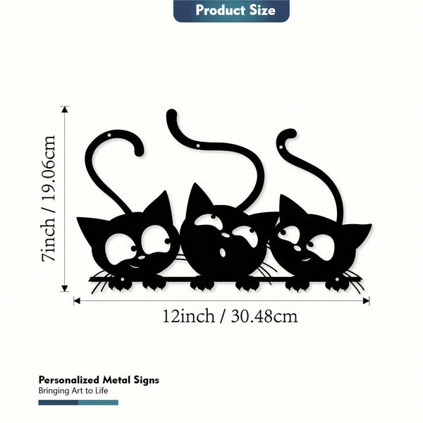 1 piece. Exquisite metal three-cat sign - suitable for patio, living room, bedroom. Pleasant cat wall decoration. A charming cat. Also suitable for pet grooming shops and cat cafes.