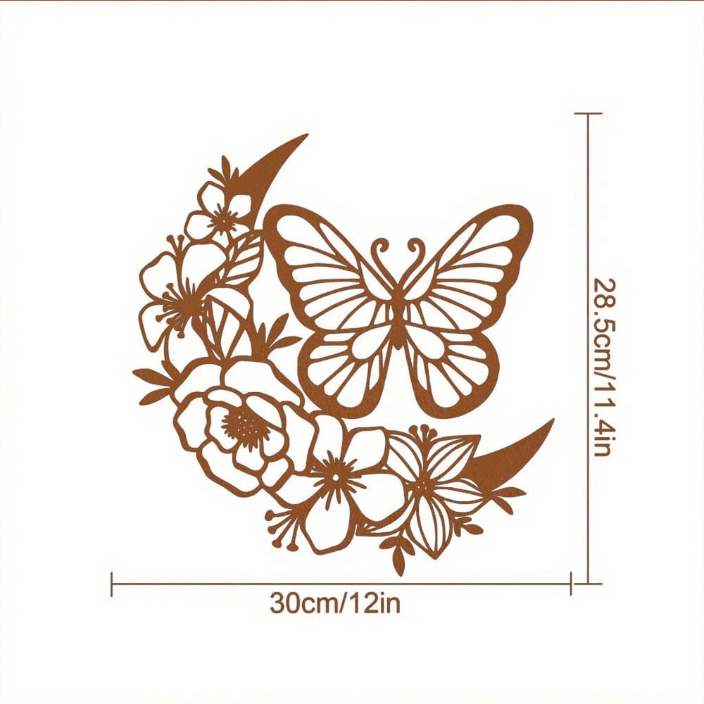 1 piece of black metal flower butterfly wall decoration, wrought iron wall hanging, suitable for living room, bedroom, garden fence, terrace, porch decoration