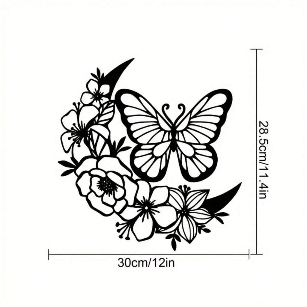 1 piece of black metal flower butterfly wall decoration, wrought iron wall hanging, suitable for living room, bedroom, garden fence, terrace, porch decoration