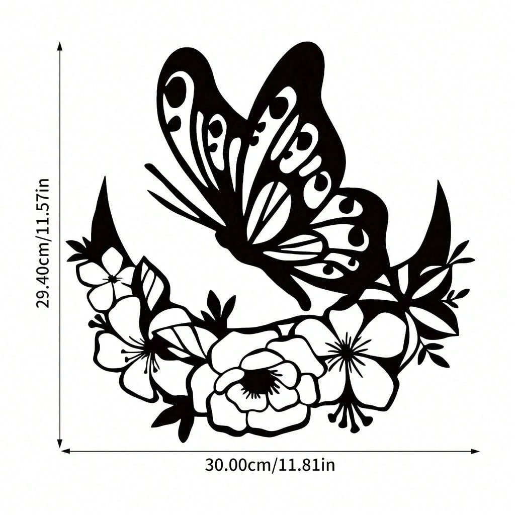 1 piece of black metal flower butterfly wall decoration, wrought iron wall hanging, suitable for living room, bedroom, garden fence, terrace, porch decoration