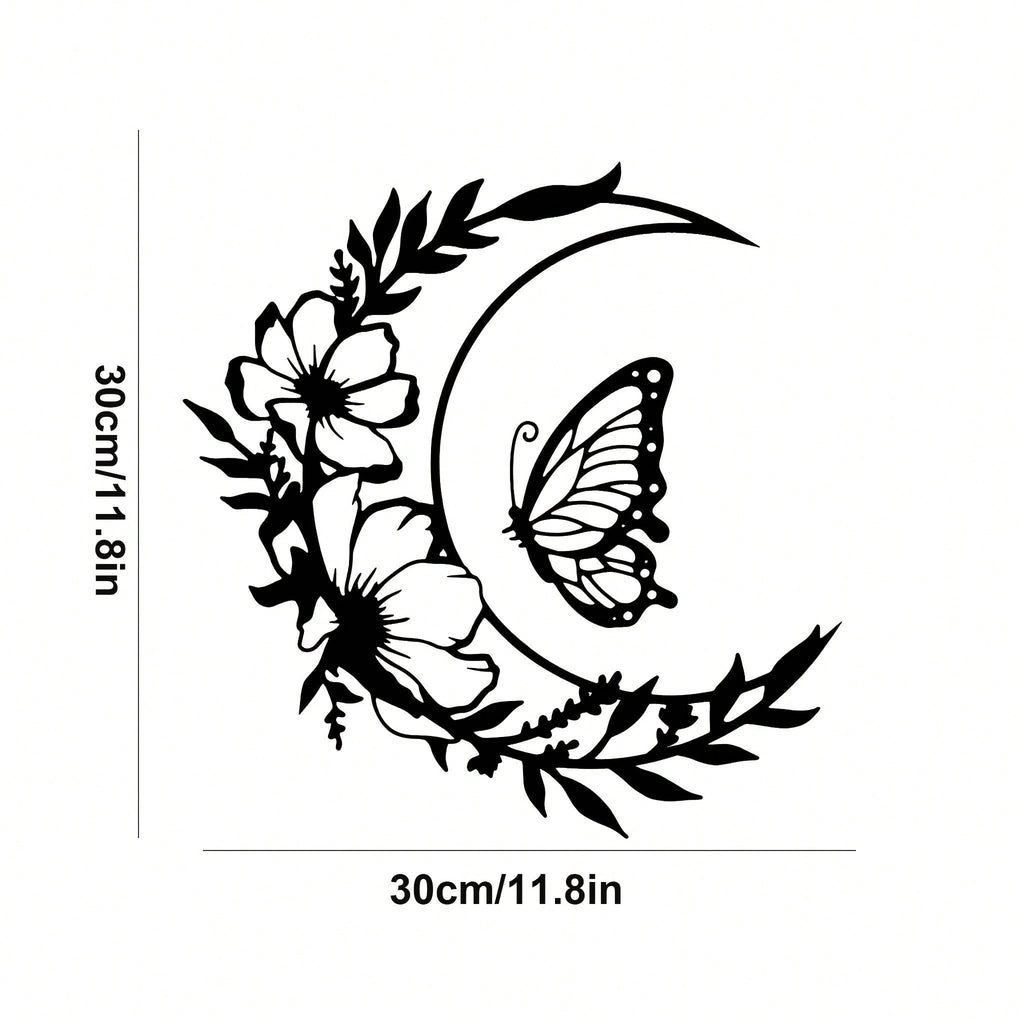 1 piece of black metal flower butterfly wall decoration, wrought iron wall hanging, suitable for living room, bedroom, garden fence, terrace, porch decoration