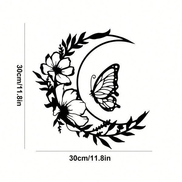 1 piece of black metal flower butterfly wall decoration, wrought iron wall hanging, suitable for living room, bedroom, garden fence, terrace, porch decoration