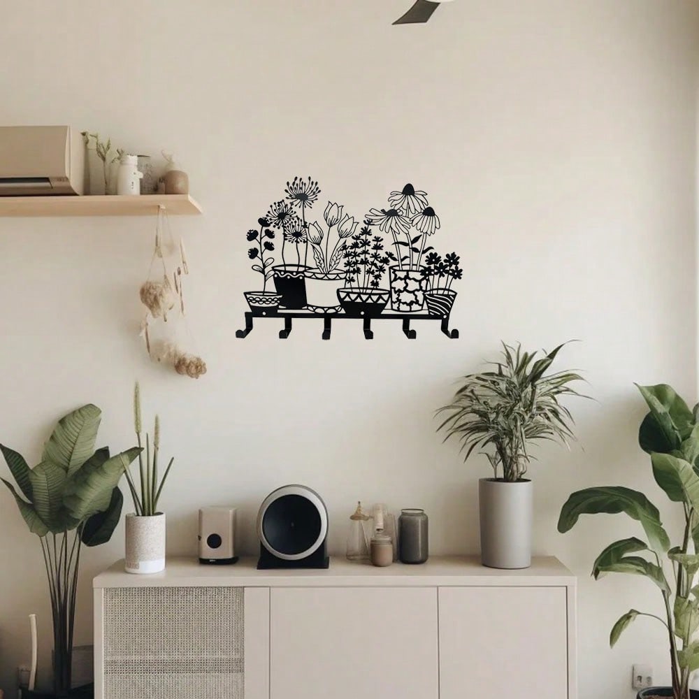 1 piece metal wall-mounted hook, black vase-shaped hook key hook, black simple line design home decoration, female artwork, suitable for hanging keys, trinkets, wall-mounted storage racks, wall decoration