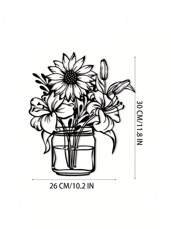 1. Sunflower vase metal wall decoration, black lily vase wall-mounted sculpture, indoor living room, bedroom flower shop, kitchen bathroom decoration, gift, women's artwork, suitable for storing keys, small accessories, etc.