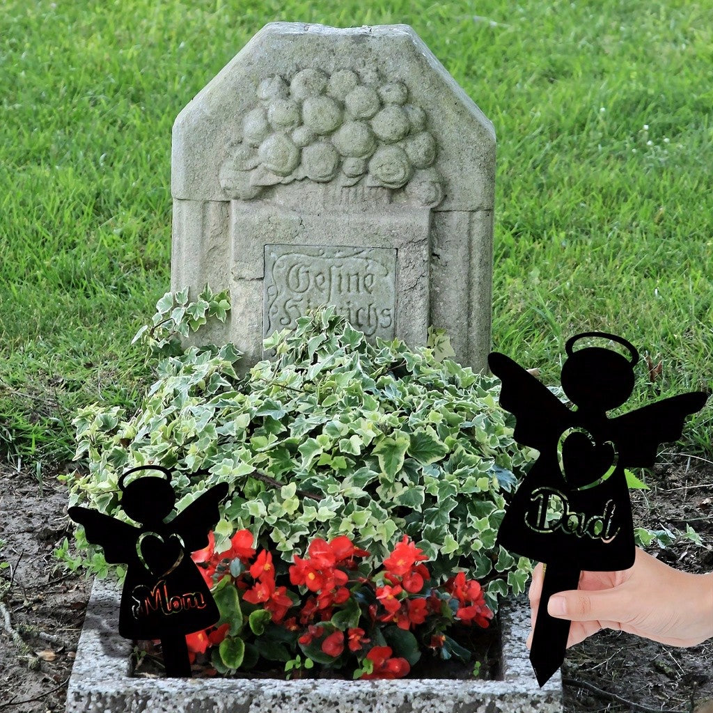 1pc, Memorial Stakes, Cemetery Grave Plaque Stake Markers, Memorial Angel Plaques For Sympathy Garden Stake Metal Grave Stake