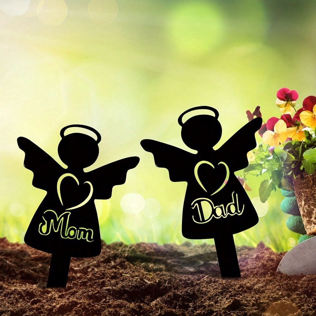 1pc, Memorial Stakes, Cemetery Grave Plaque Stake Markers, Memorial Angel Plaques For Sympathy Garden Stake Metal Grave Stake